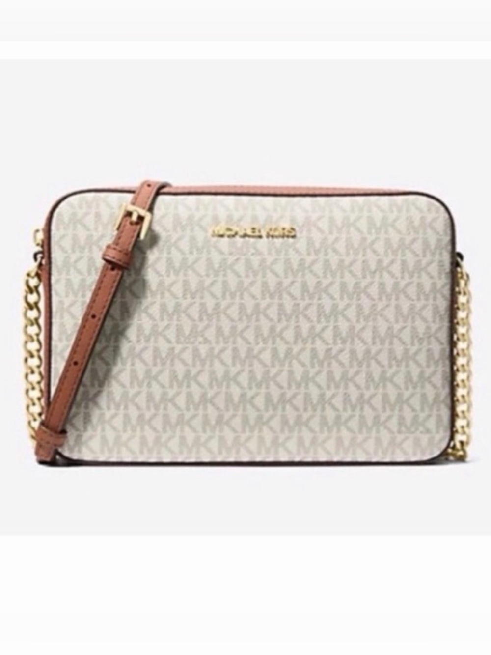 Michael Kors MK Jet Set East West EW Crossbody Bag Signature Vanilla Cream NWT
